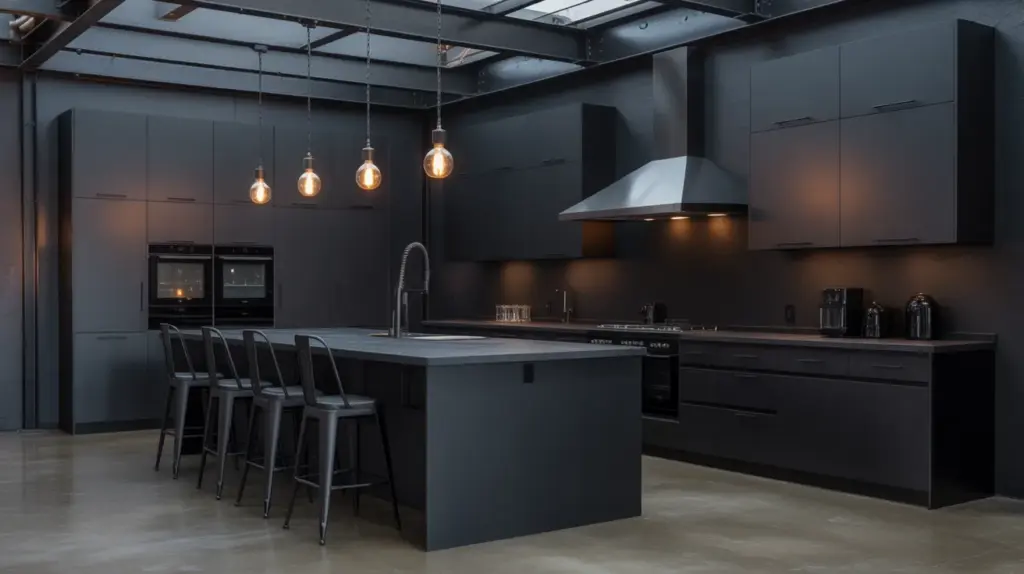 industrial influences in black kitchen design