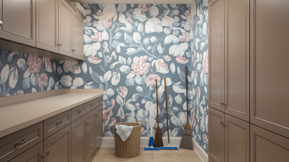 laundry room wallpaper accent wall