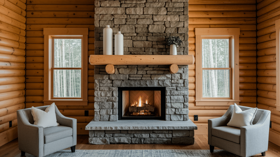 log cabin livinig room interior