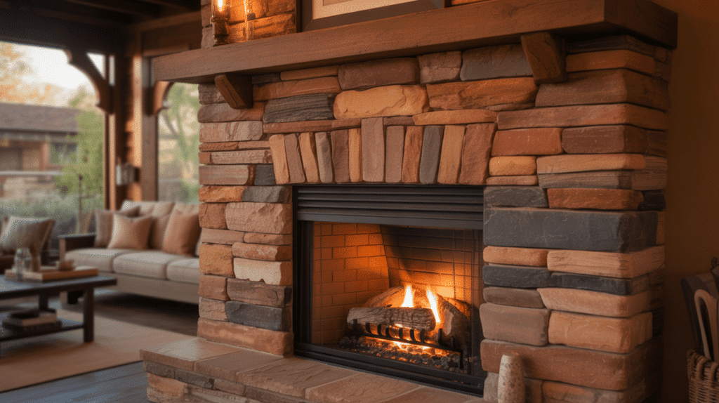 mixed stone fireplace