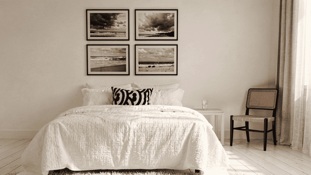 monochrome white bedroom