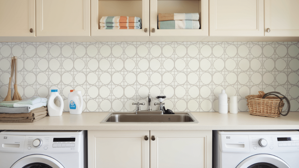 peel and stick backsplash laundry room wall