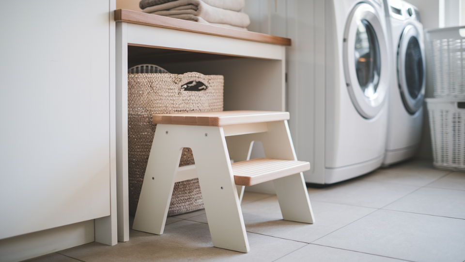 small step stool hidden in laundry room