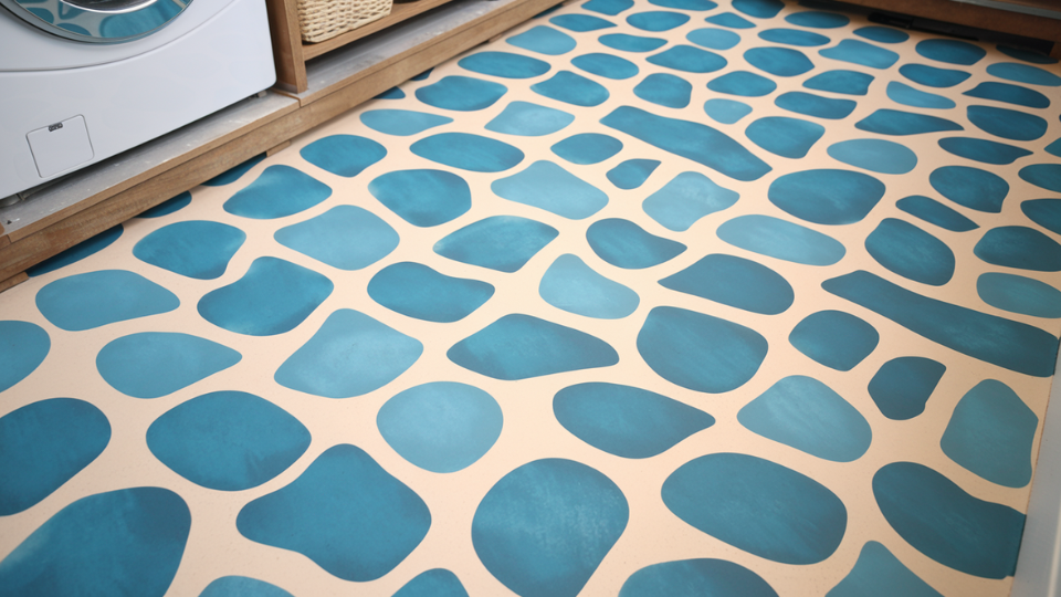 stenciled laundry room floor diy
