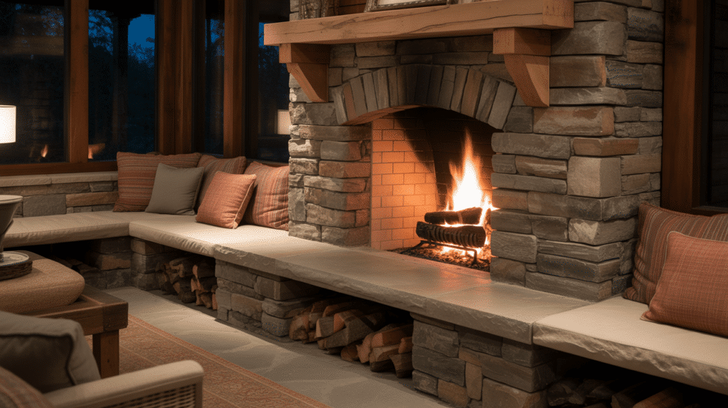 stone fireplace bench hearth