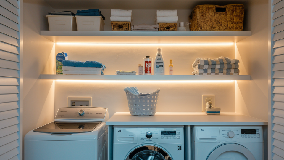 under shelf lighting laundry room workspace