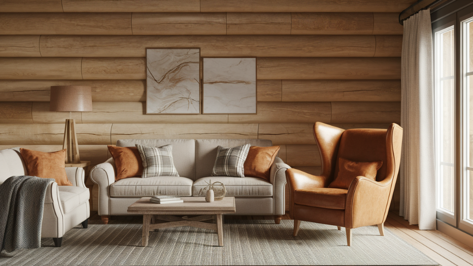 use of leather in small amounts in log cabin