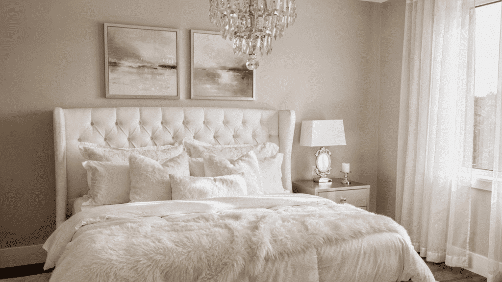 white bedroom with white furniture