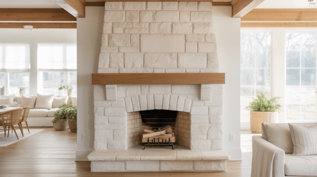 whitewashed fireplace