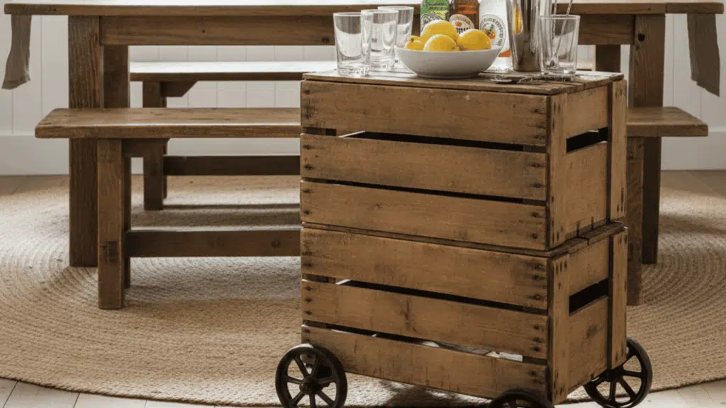 wooden crate bar cart