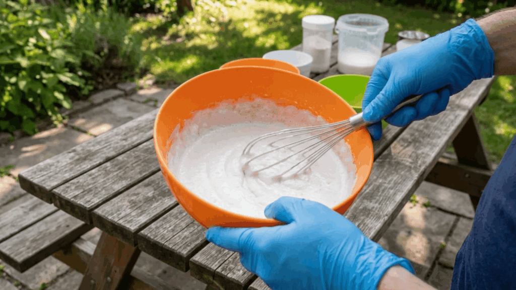 making the lime wash by mixing it with water