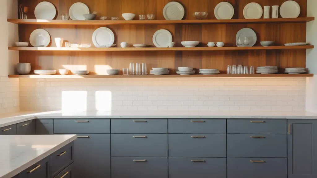 open shelving with lower cabinets