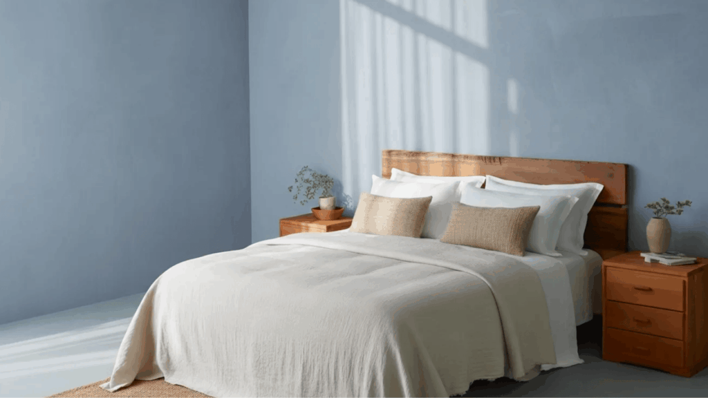 aleutian by sherwin-williams on the walls of a bedroom