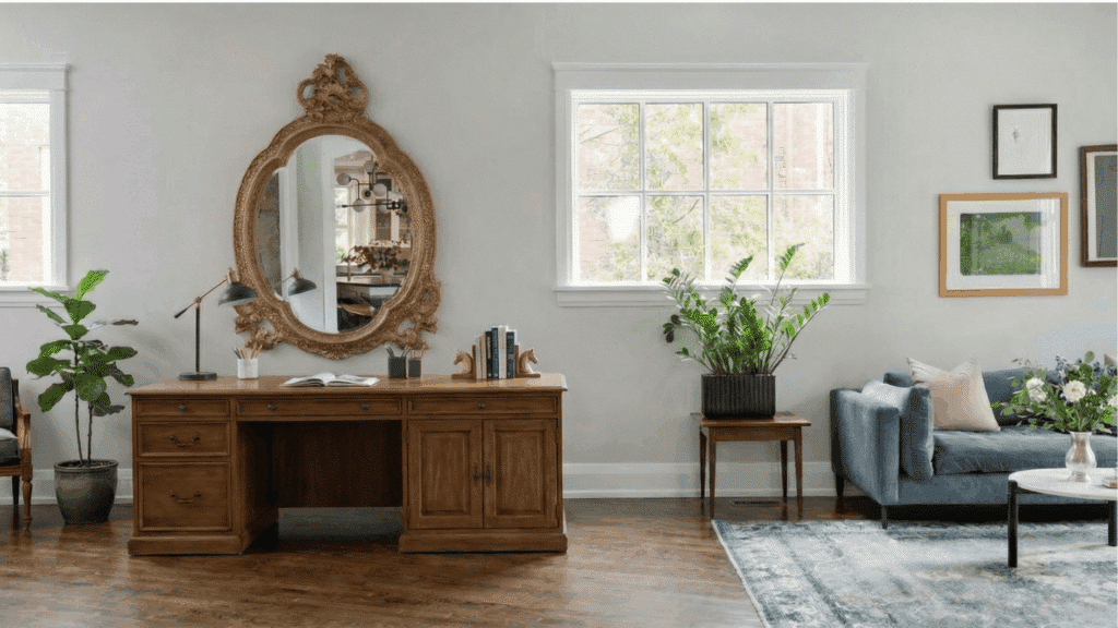antique mirror in living area