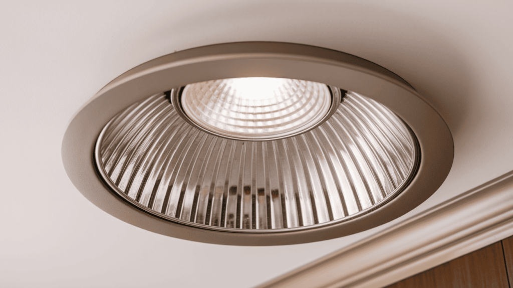 close-up of a reflector trim recessed light on the ceiling