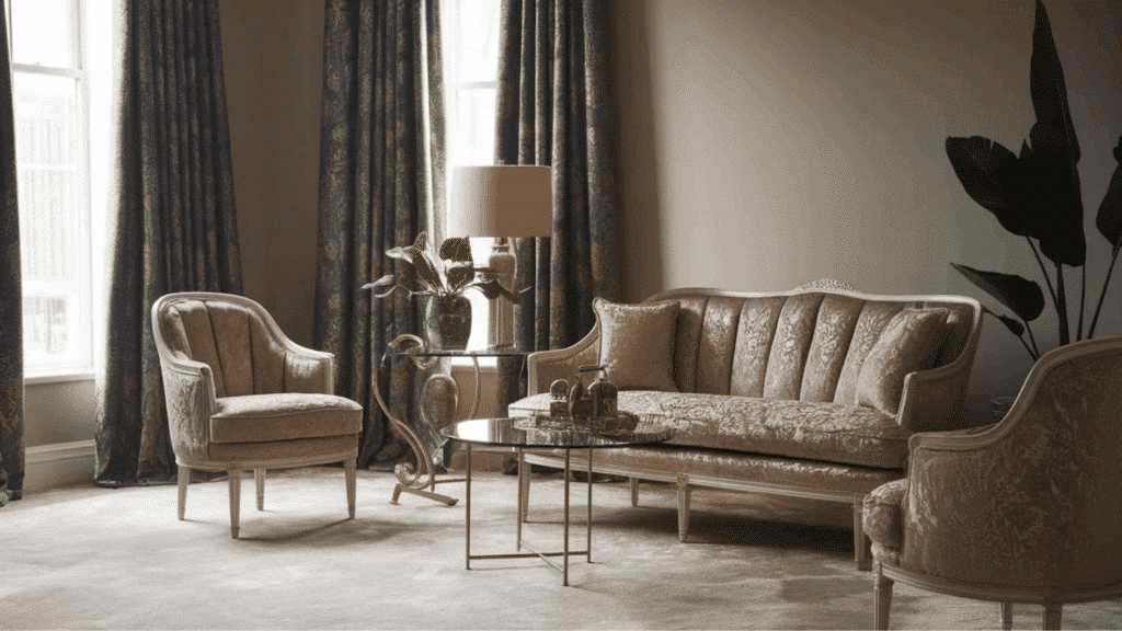 high quality fabrics used on sofa set in a victorian theme room