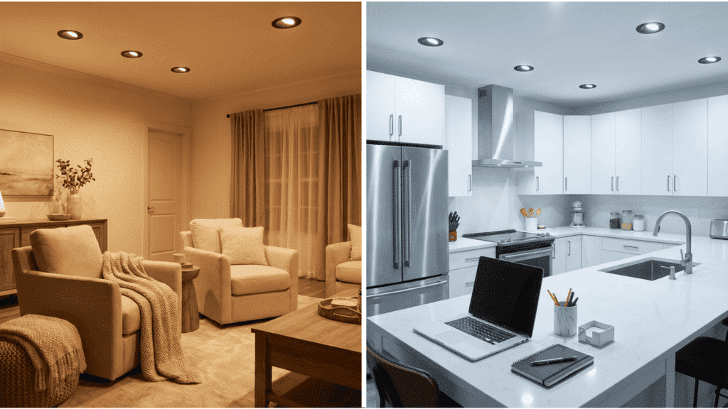 image comparing soft white and daylight lights