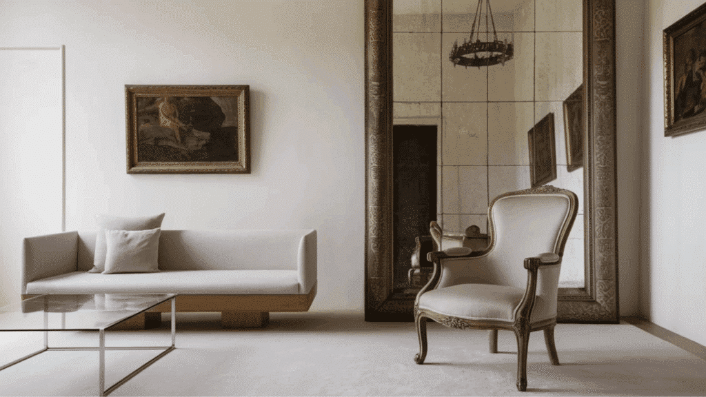 minimalist furniture with accent decor in victorian stle room