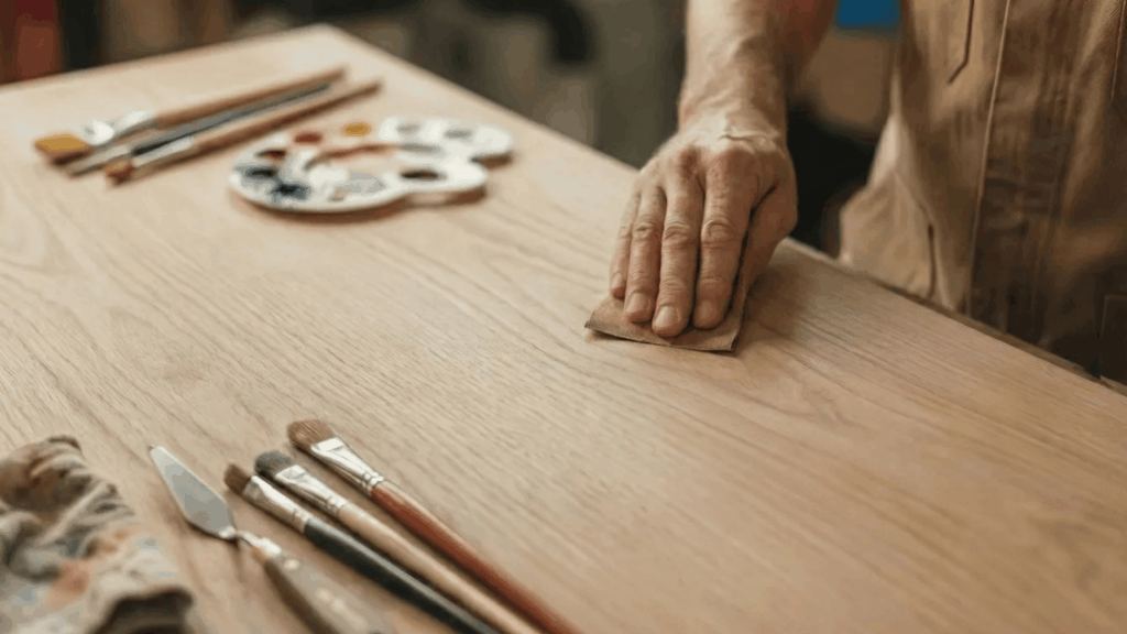 sanding wood with sandpaper to prepare the surface for painting