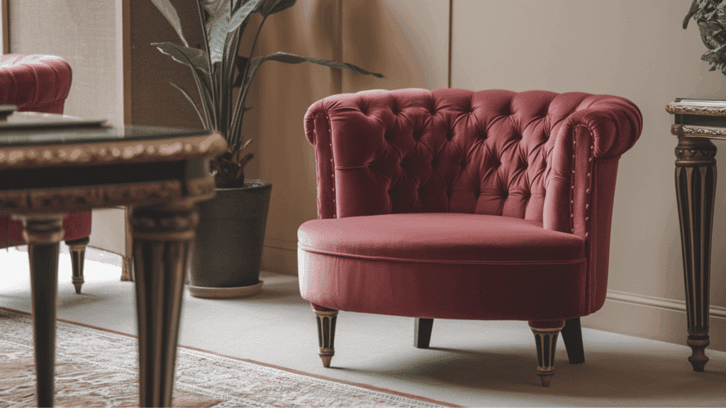 tufted chairs ina avictorian theme room