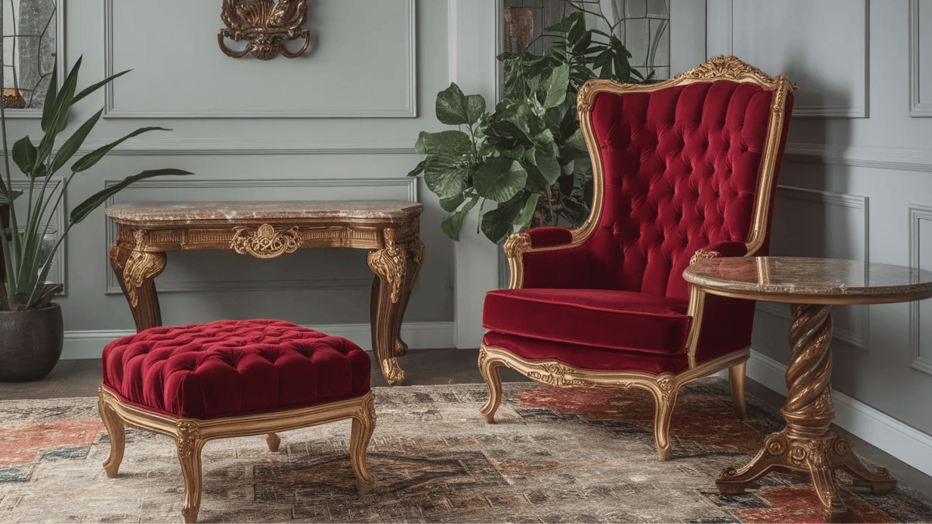 victorian theme decor and furniture with planters