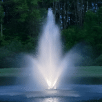 Fountain spraying water in a pond.