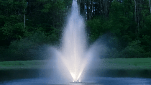 Fountain spraying water in a pond.